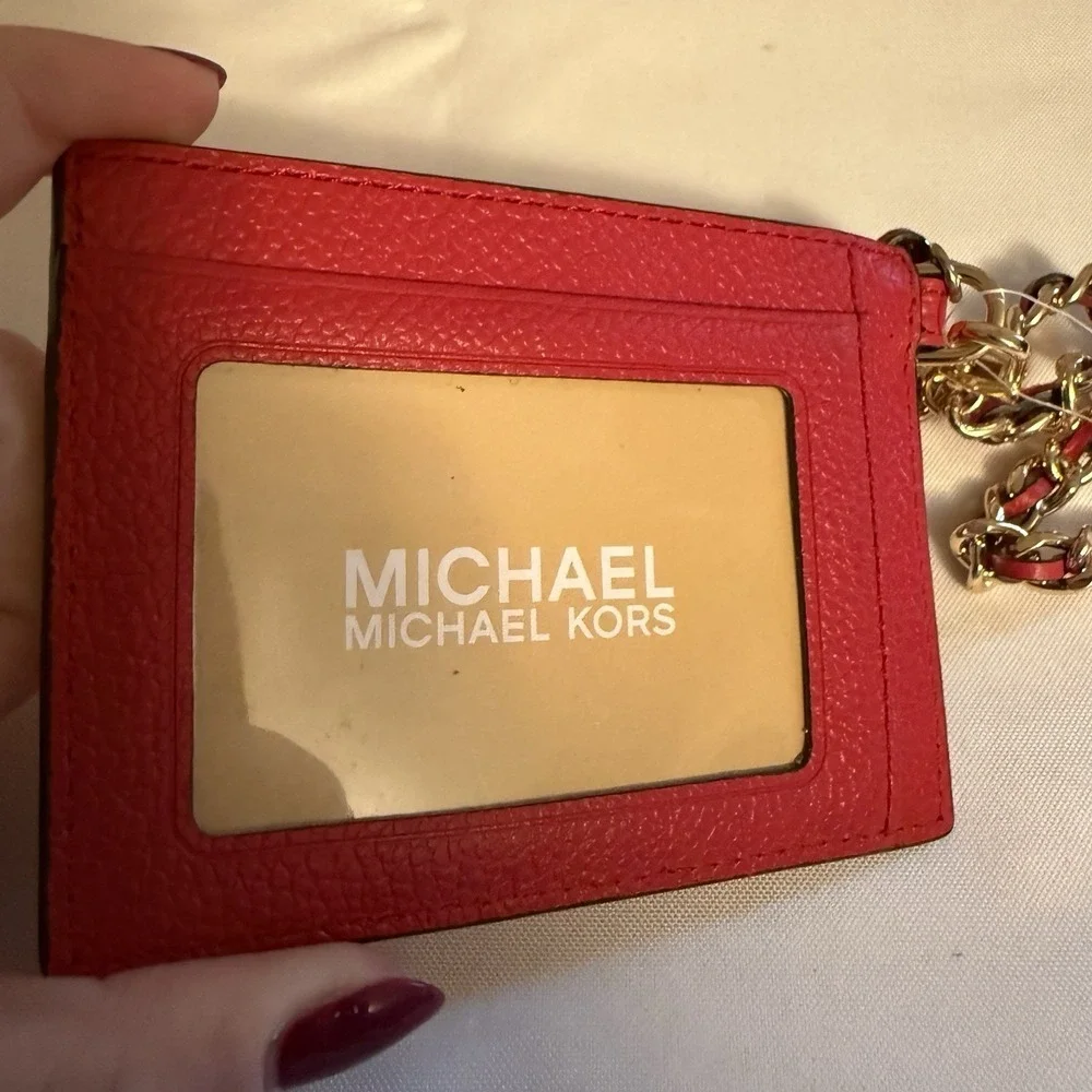 Michael Kors Crimson Red Jet Set Charm Small Leather ID Chain Card Holder $128